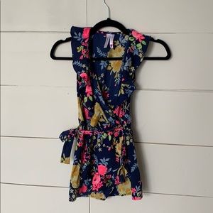 Girls navy floral romper